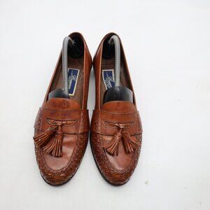 Bragano Shoes Men's 9.5 M Brown Woven Loafers Leather Tassel Cole Haan Italy